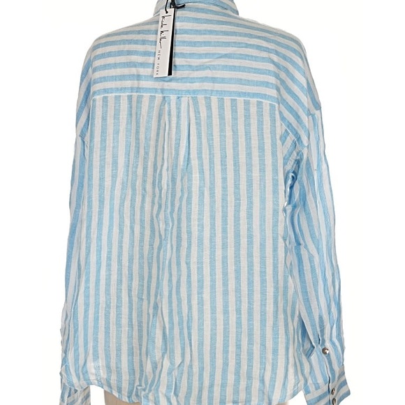 Nicole Miller Blue and White Striped Women’s Buttom Down Shirt - Picture 2 of 5